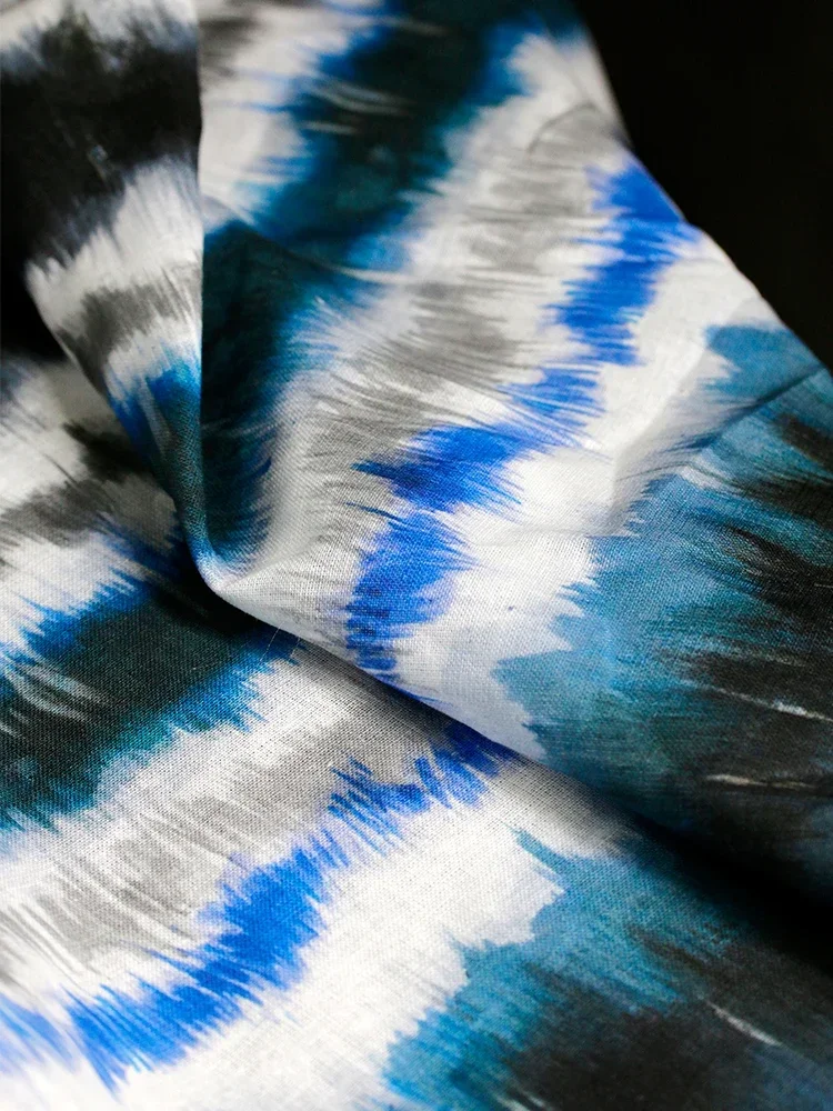 Blue and White Sea Wave Tie-dye Splash Ink Style Stage Design DIY Costume Graduate Designer Fabric