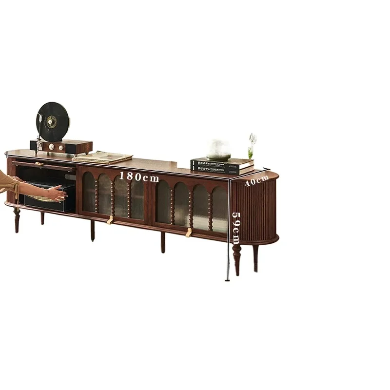 

French retro solid wood TV cabinet coffee table combination