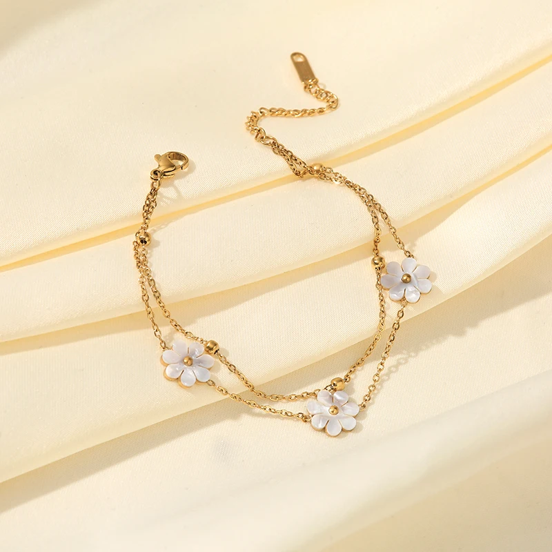 GANEMLY 316L Stainless Steel Cute White Flowers Necklace Earrings Bracelet Set For Women Fashion Waterproof Jewelry Set Gift