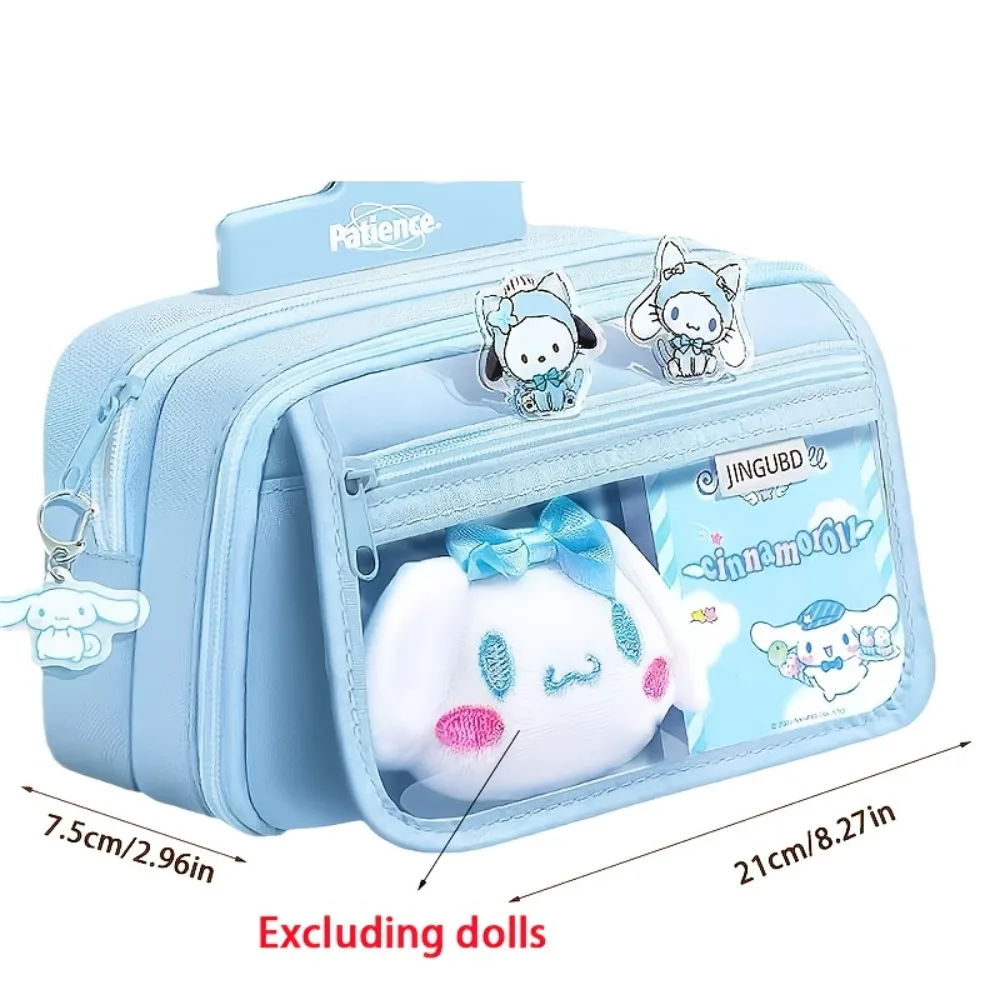 Blue Cinnamoroll School Top-Handle Bag Pencil Box Set Cute Cartoon Cinnamoroll Pattern Pencil Case with Brooch Sticker Keychain Neutral Pen Suitable for Office School Festival Birthday Party Gifts