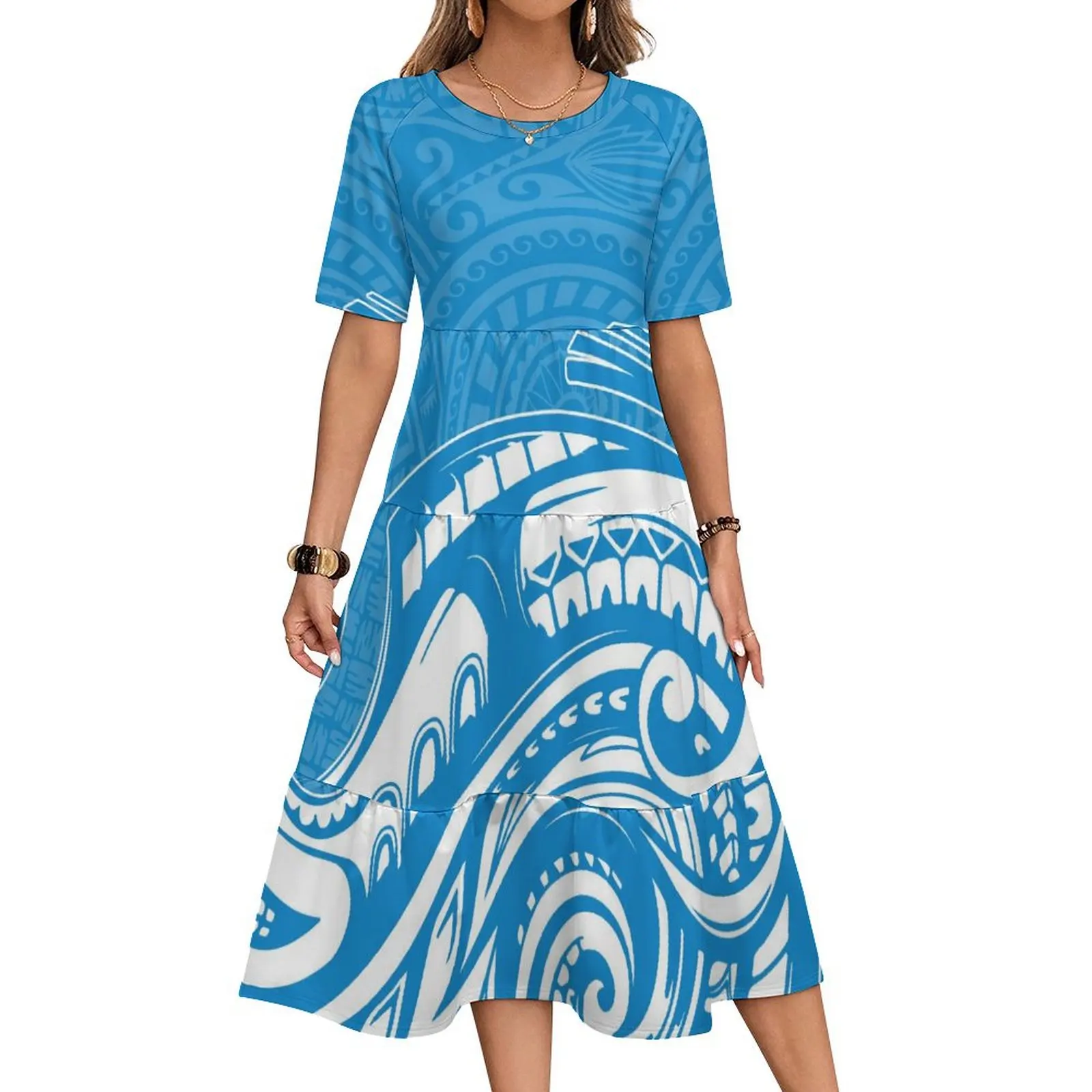 Impressão sob demanda vestido personalizado da ilha samoana feminino polinésia havaí design plus size vestido maxi multi em camadas