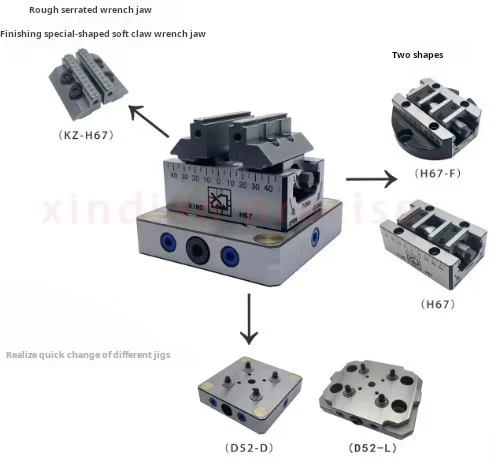 5-Axis Self-Centering Vise Fixture, Multi-Station, Compatible with Front & Reverse Quick Zero-Point Quick-Change Pull Stud Plate