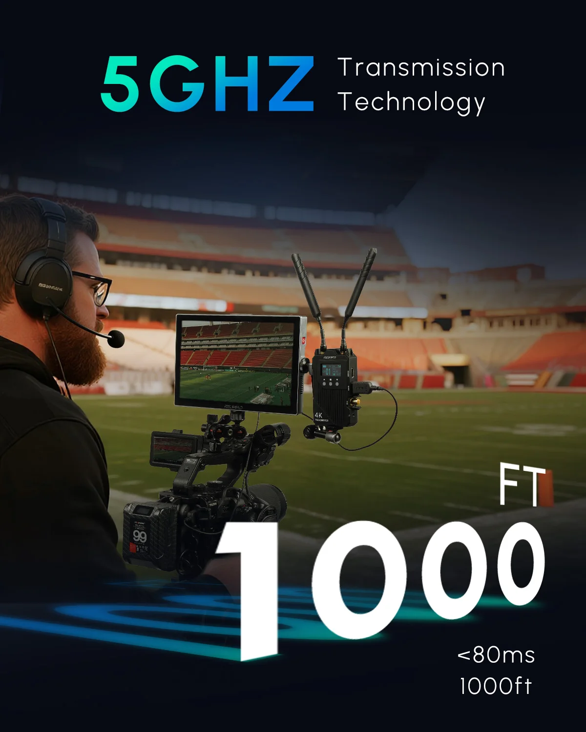 نظام نقل الفيديو اللاسلكي Feelworld WT1S 4K SDI + Dual HDMI اتصال داخلي مزدوج كامل للبث المباشر