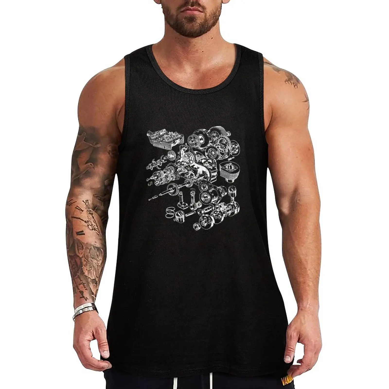 

Motor Cycle Engine Exploded View Tank Top Casual Everyday Tank Top Soft Loose Sleeveless Shirt