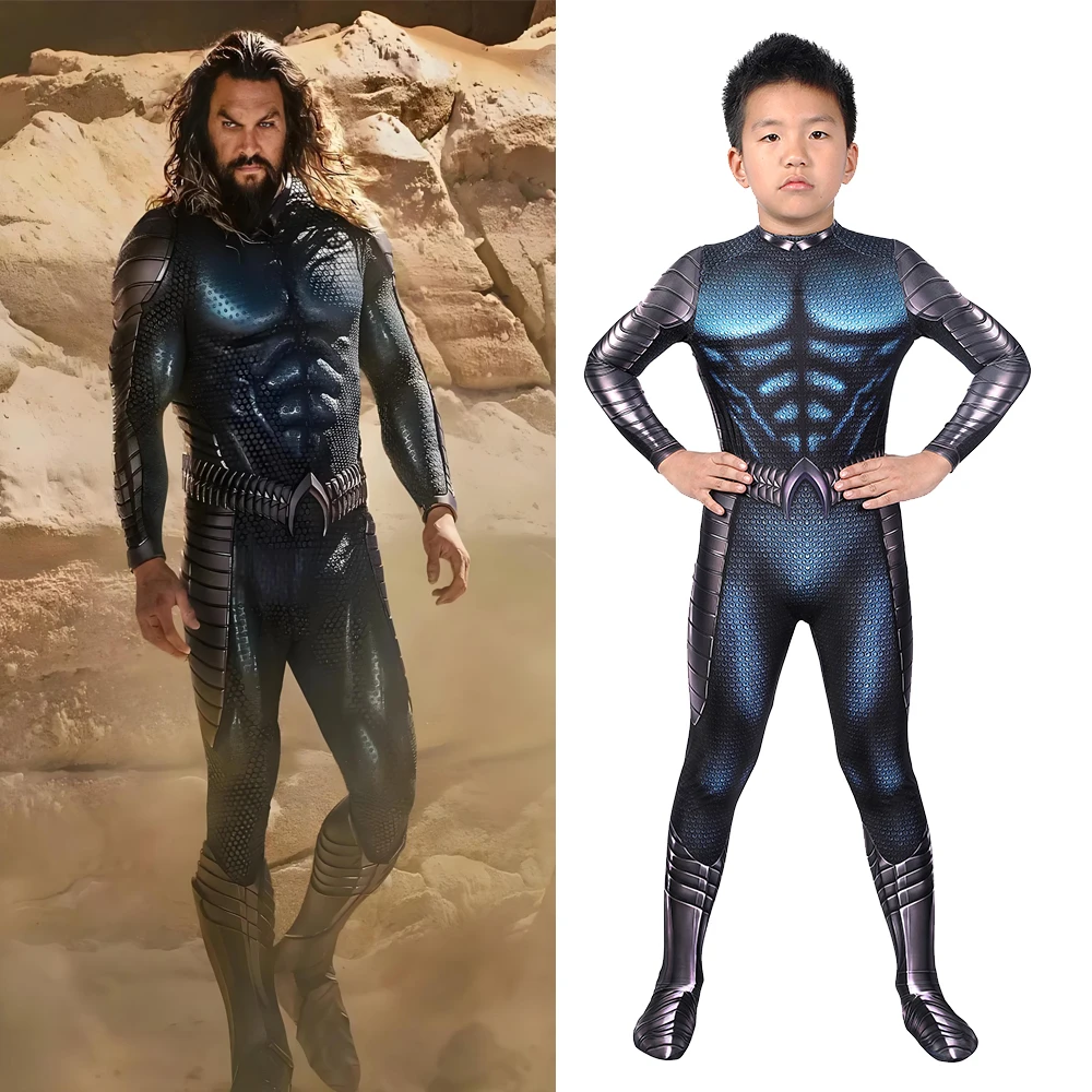 

KIDS Detective Aquaman Cosplay Arthur Curry Aquaman Costume 3D Printed Spandex Costume Halloween Bodysuit for 3-10yrs Chindren