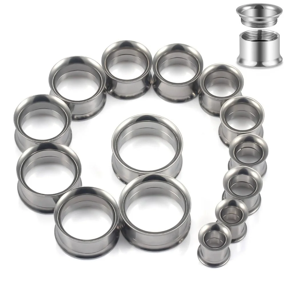 14Pcs Double Flared Gauges Tunnels Stretching Kit 316L Surgical Steel Ear Gauges Plugs Earring Lobe flesh Tunnel Gauge Stretcher