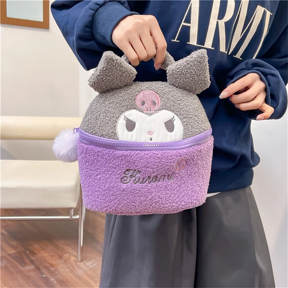 Anime Sanrio Hello Kitty borsa cosmetica in peluche Cinnamoroll Kuromi My Melody borsa per il trucco borse per la conservazione dei viaggi peluche