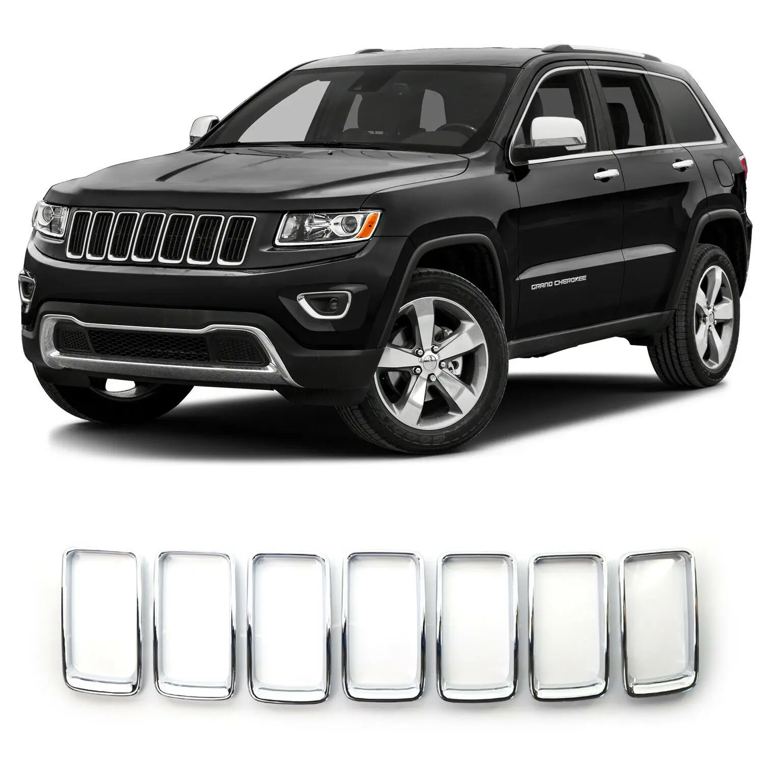 

7x Front Grille Inserted Ring Trim Cover Chrome For Jeep Grand Cherokee 2014-16