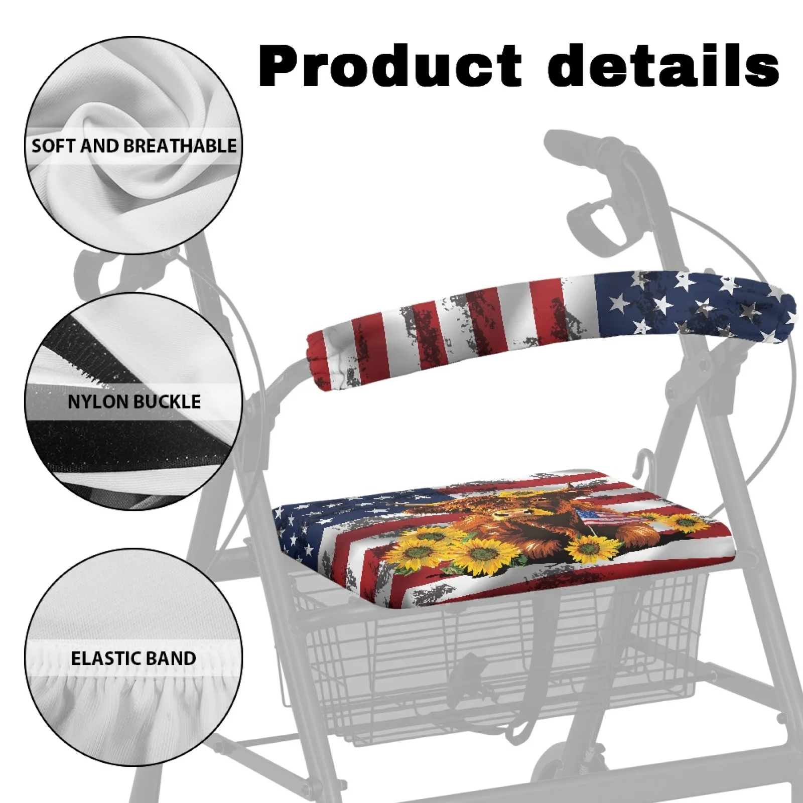 Coloranimal American Flag Highland Cow 2 Pieces Seat & Backrest Cover Set Rollator Seat Covers for Elderly Adults Street Scenes - view 5