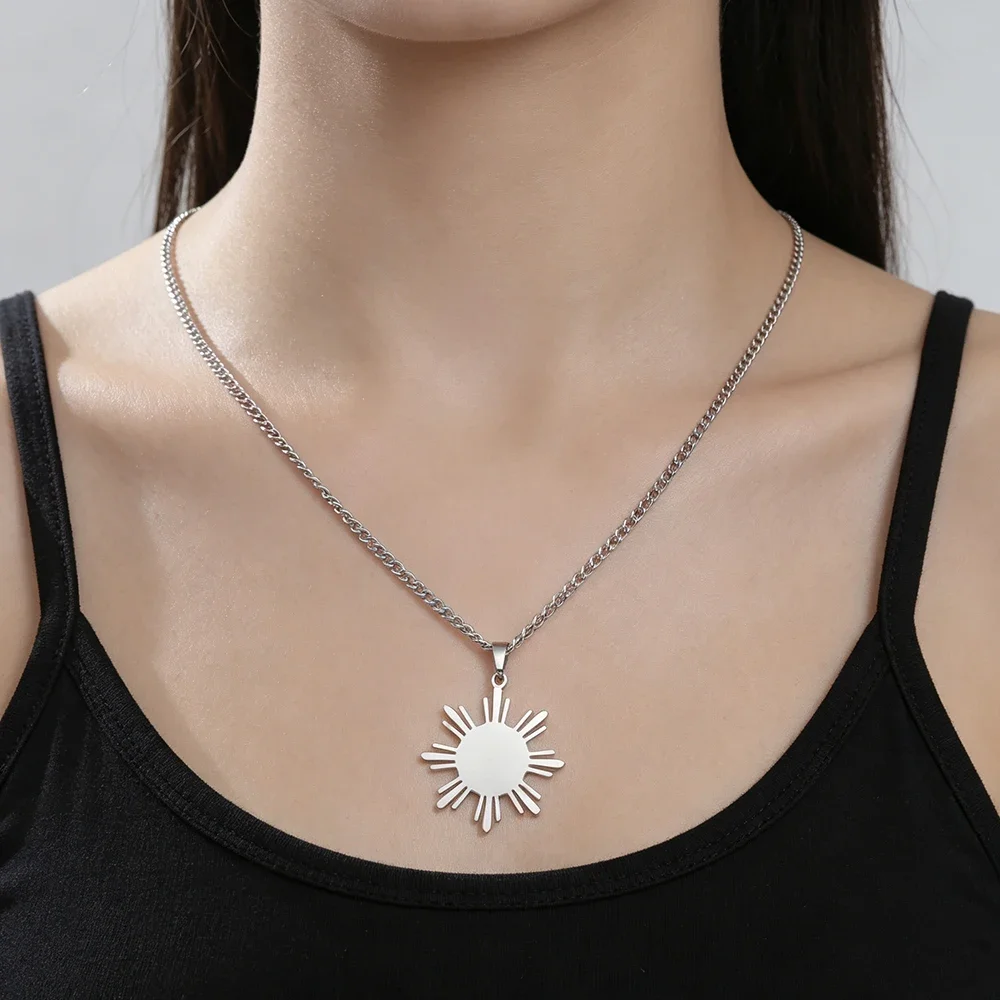 Skyrim Philippine Sun Pendant Necklaces for Women Men Stainless Steel Gold Color Chain Flag of the Philippines Jewelry Gift