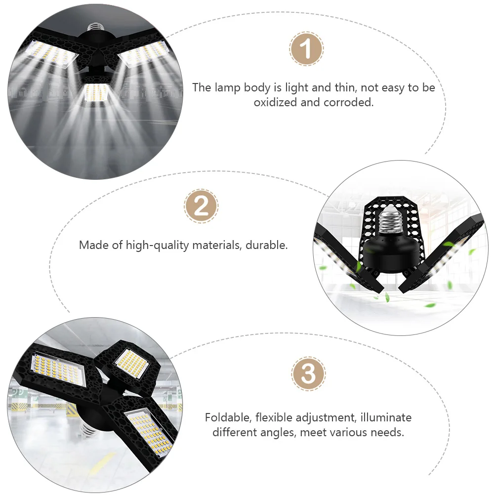 

1pc Led Garage Ceiling Lamp Folding Warehouse Light Workshop Lamp Black 90 Degree Adjustable Panels E27 Base No Wiring