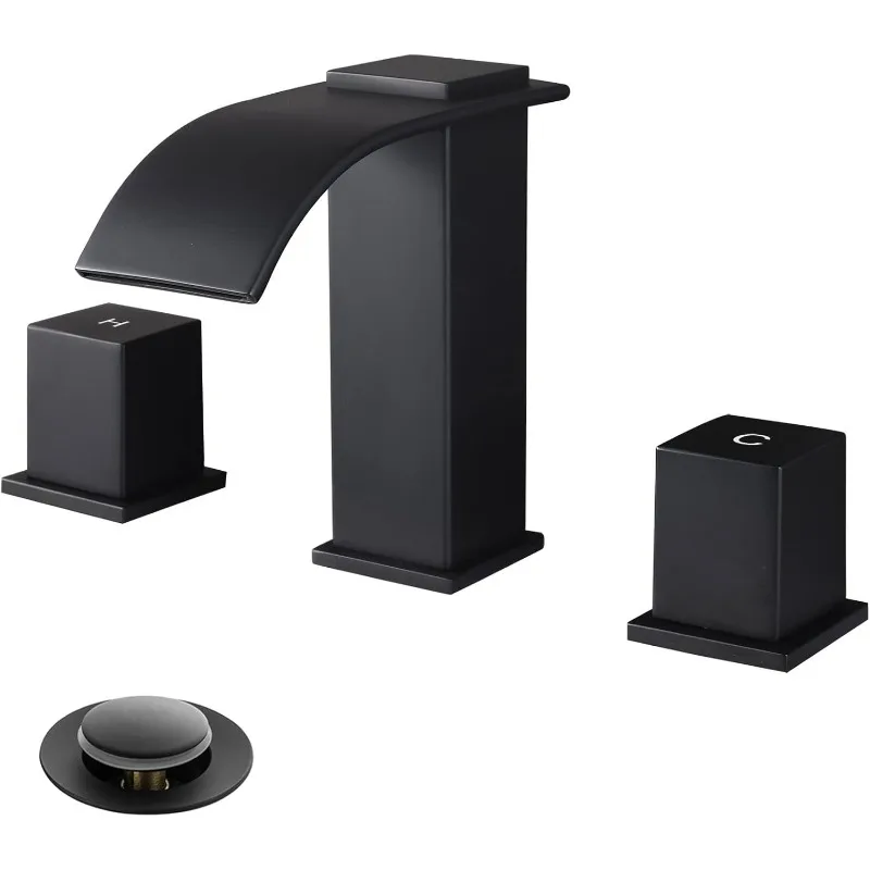 

Waterfall Bathroom Sink Faucets 3 Hole, 2-Handle 8 Inch Bathroom Vanity Faucet, with Pop-up Drain Assembly