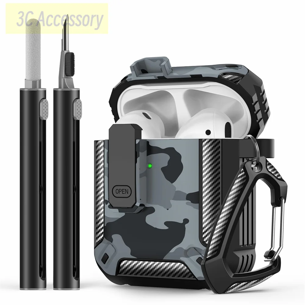 For AirPods 2 1 Protective case with cleaning kit Carbon fiber full body shockproof hard shell protective cover for Air Pods 4