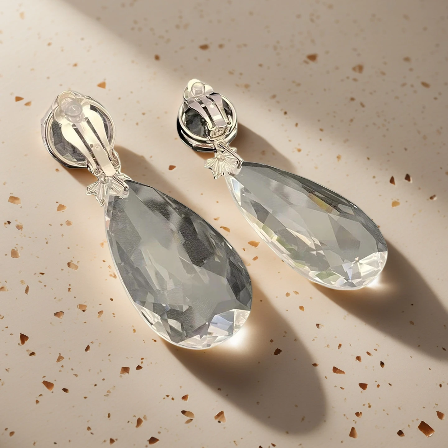 Yuri Ailey Silver Maple Leaf Teardrop Crystal Earrings Clear Water Drop Dangle Ear Clips Luxury Jewelry For Women Party Gift