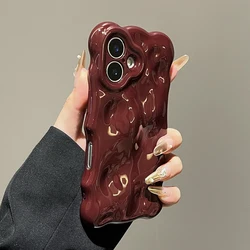 Wine Red Glossy Wave Pattern Case For iPhone 16 Pro Max 17 Air 15 13 14 12 11 16 Plus Shockproof TPU Phone Cover Shell