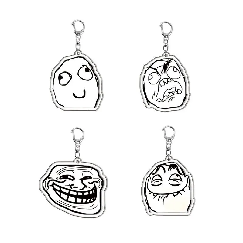 

Creative Troll Face Keychains No Me Gusta Rage Forever Alone Acrylic Pendant Key Chain Backpack Car Ornament Comic Fans Gift