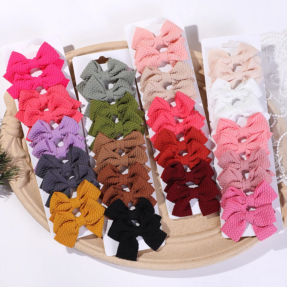 

10Pcs/lot Kids Bow Hair Clip Solid Nylon Classic Plaid Pattern Hairgripes Children's Cute Headwear Boutique Girl Hair Accessory