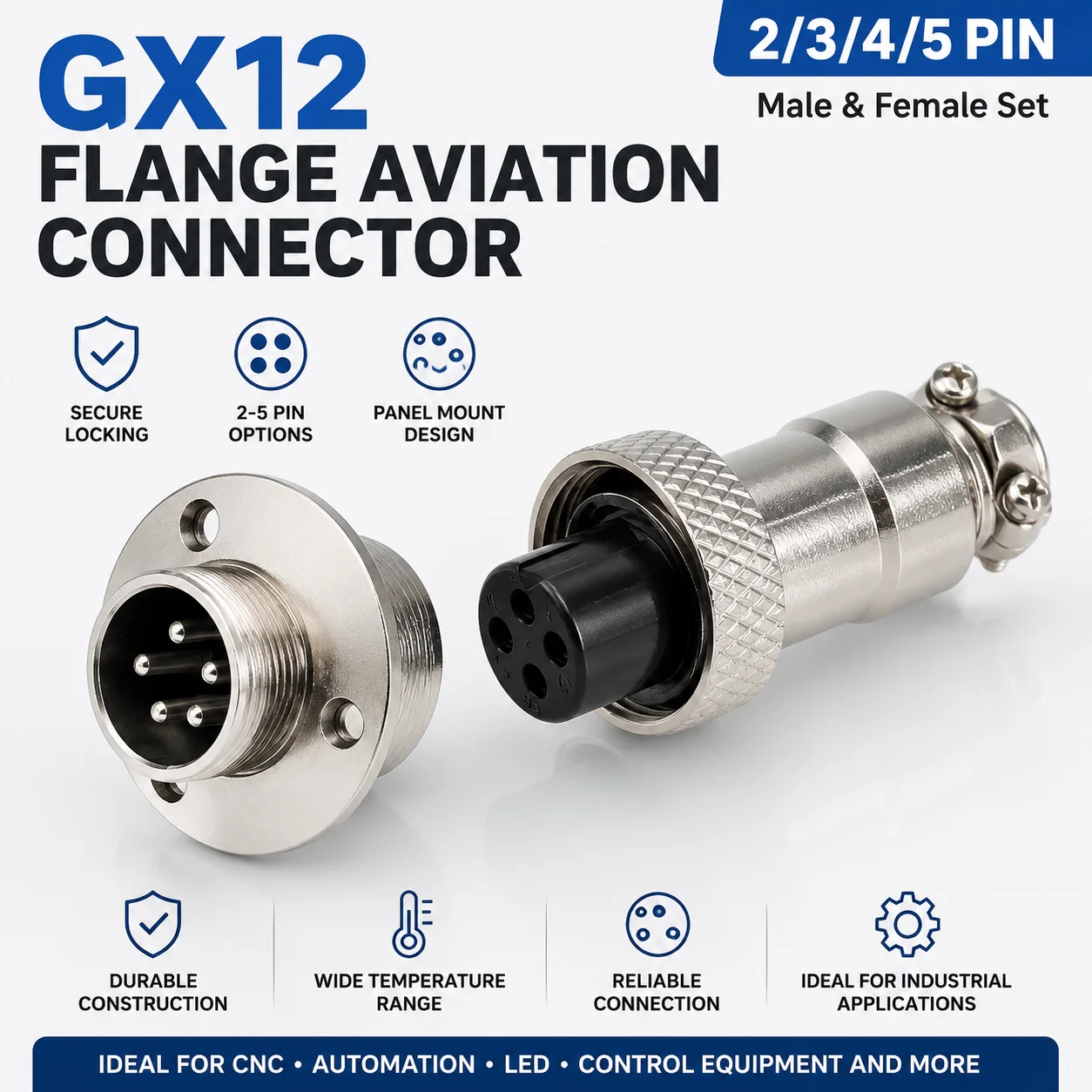 Aviator Connector Kit - GX12 Aviation Connector M16 Circular Socket