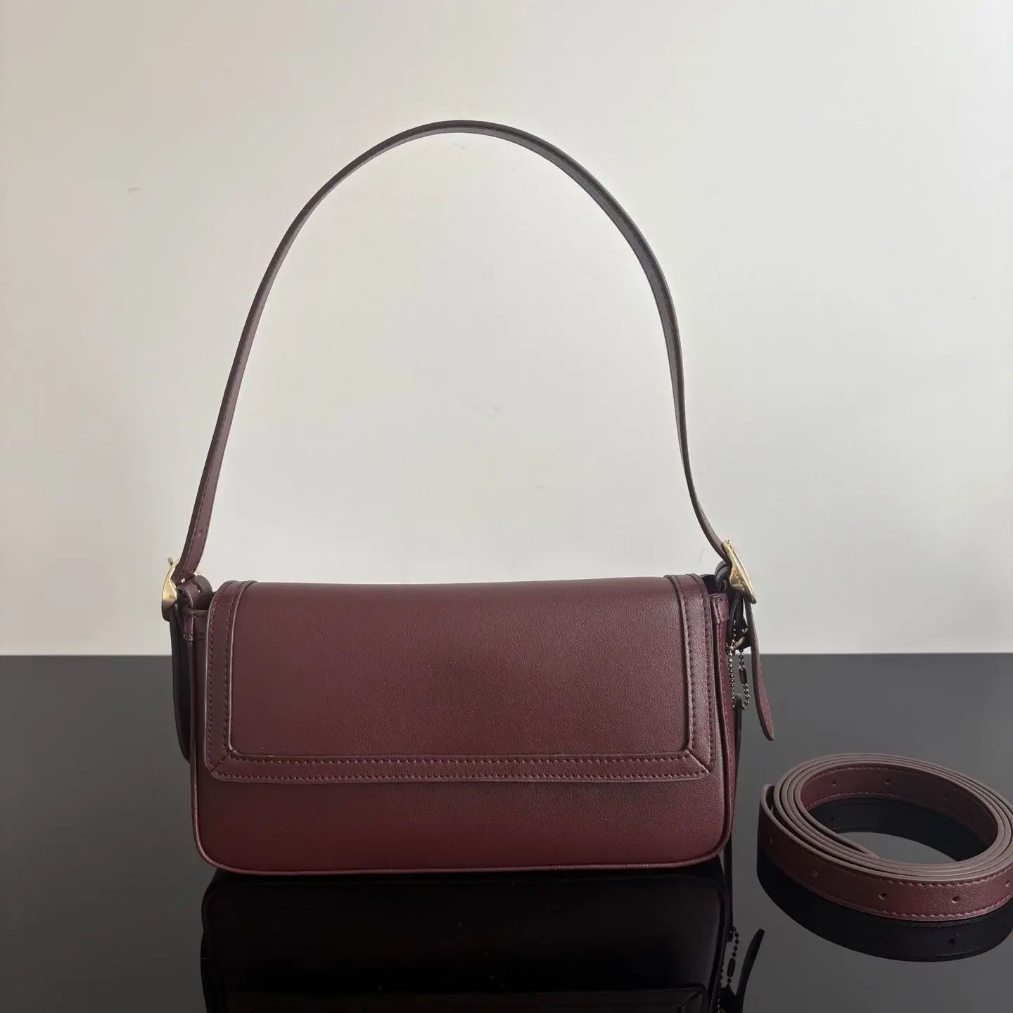 

Women's Burgundy Leather Armpit Crossbody Bag Minimalist Style Adjustable Strap Luxury Office Casual Handbag