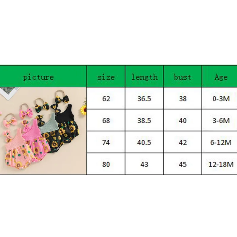 بذلة صيفية بطبعة عباد الشمس لطفلة صغيرة ، رومبير بلا أكمام ومجموعة عقال رأس ، ملابس أنيقة لطيفة