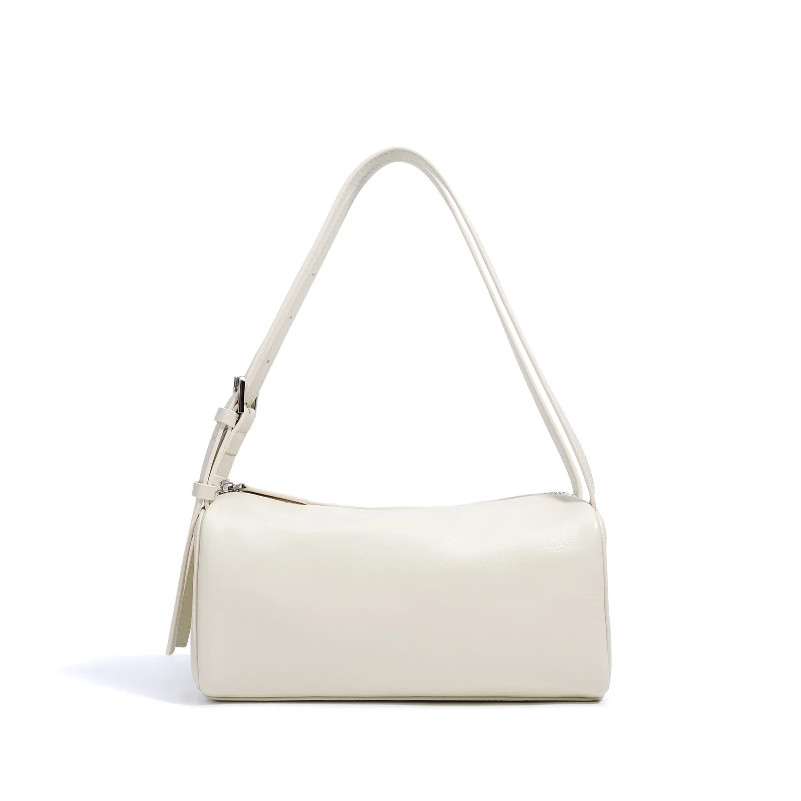 

New Genuine Leather Cylindrical Shape Pillow Solid Color Tote Women's Real Leather With Shoulder Bag Strap Barrel-shaped Purses