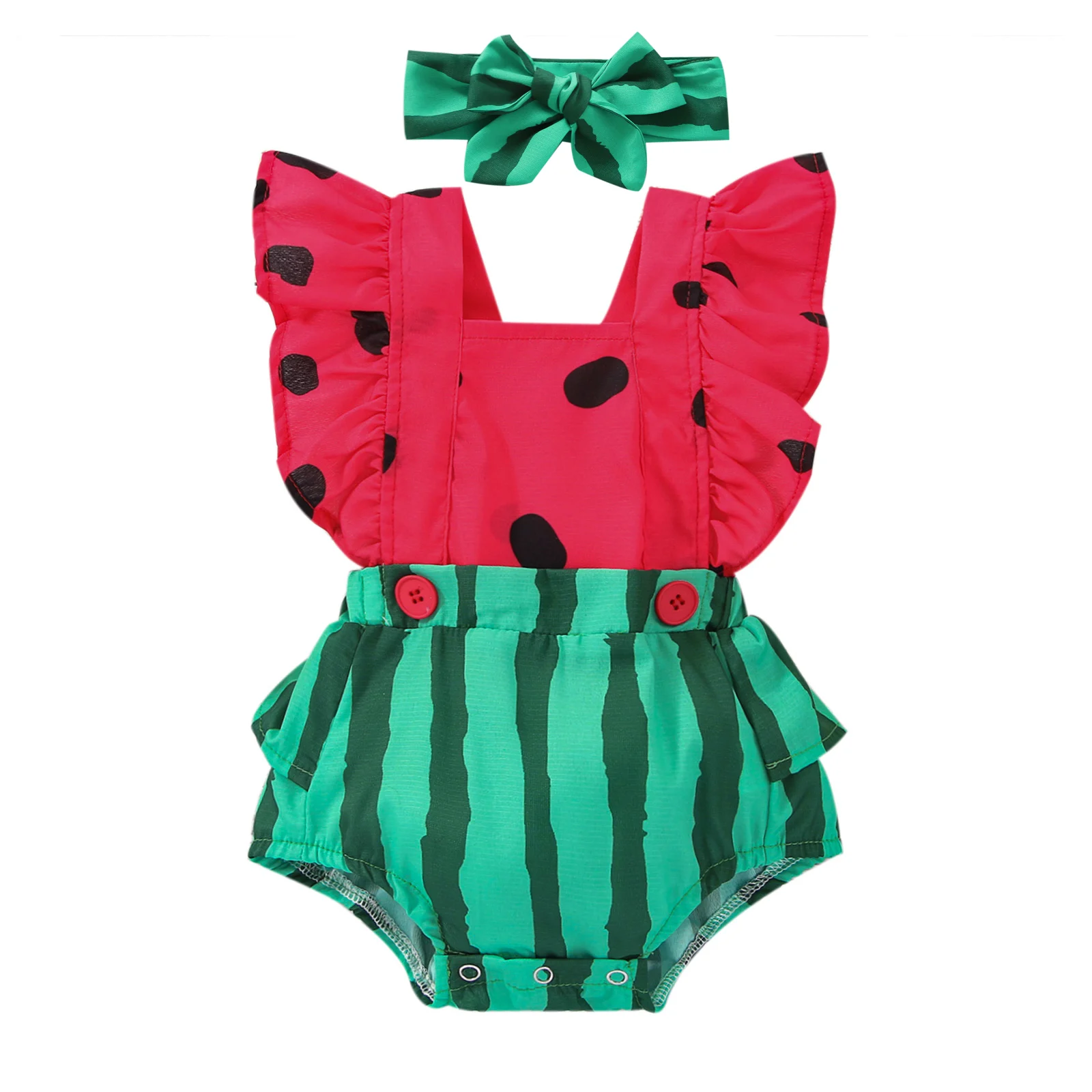 

Summer Newborn Baby Girls Watermelon Clothes Sleeveless Bodysuit Jumpsuit Outfits Playsuit 0-24M