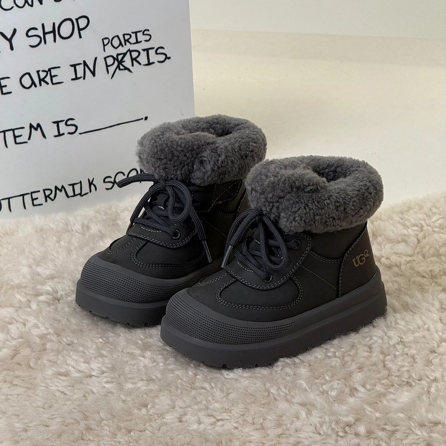 أطفال طفل دافئ حذاء من الجلد شتاء جديد للأطفال بنين بنات أنيق متعدد الاستخدامات في الهواء الطلق مبطن بالصوف سميكة الثلوج الأحذية #4