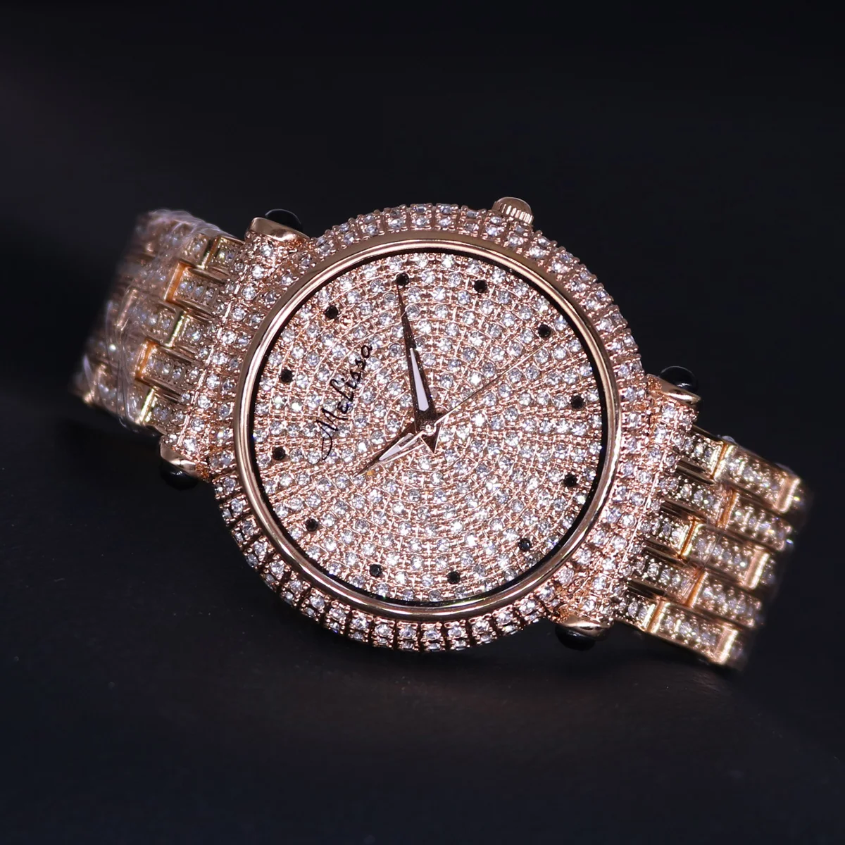 Melissa Lady-reloj de lujo para mujer, elegante con diamantes de imitación, CZ, pulsera de hora grande, reloj de cristal, caja de regalo de