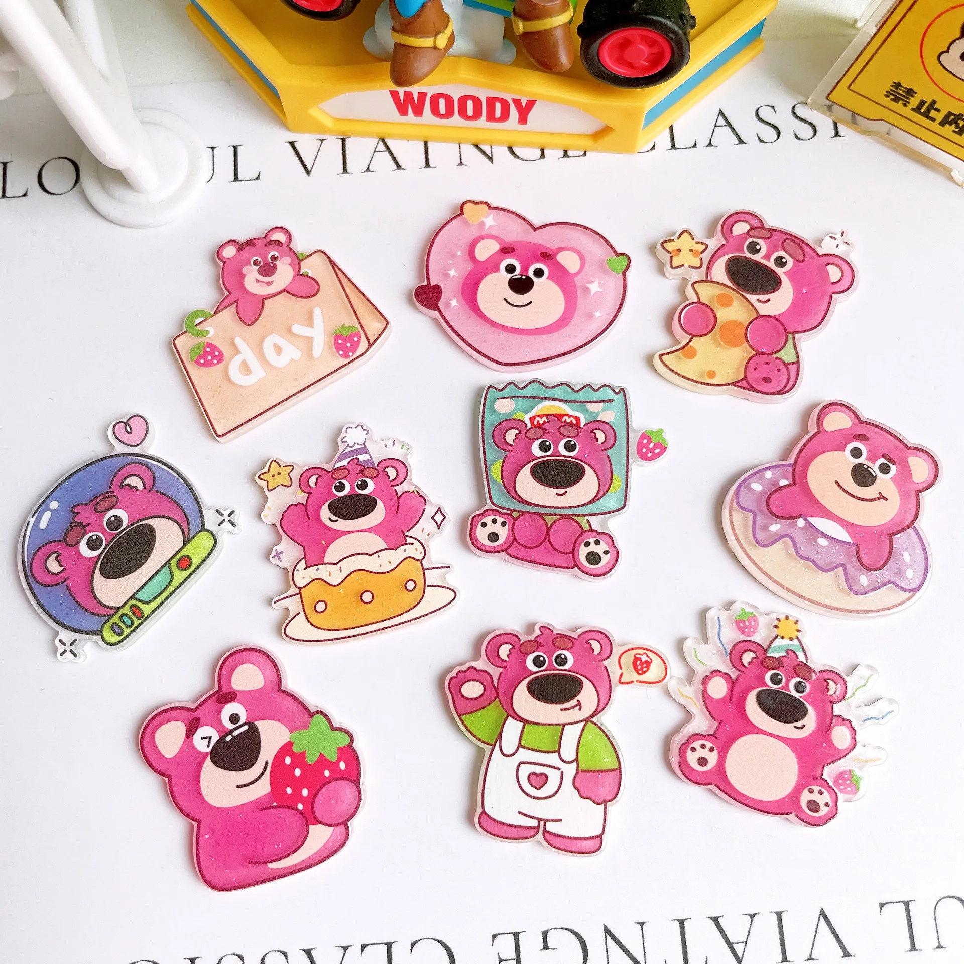 

10Pcs New Acrylic Kawaii Cute Cartoon Animal bear Sticker Series Clip Book DIY Fashion Hairpin Decoration Crafts