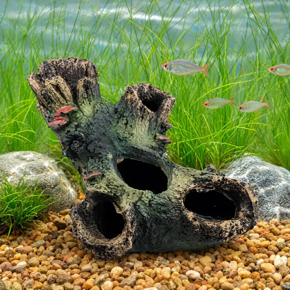Fish Tank Decoration Decaying Trunk Aquarium Hideout with Multiple Caves Resin Betta Fish Shelter Log Decorative Fish Tank