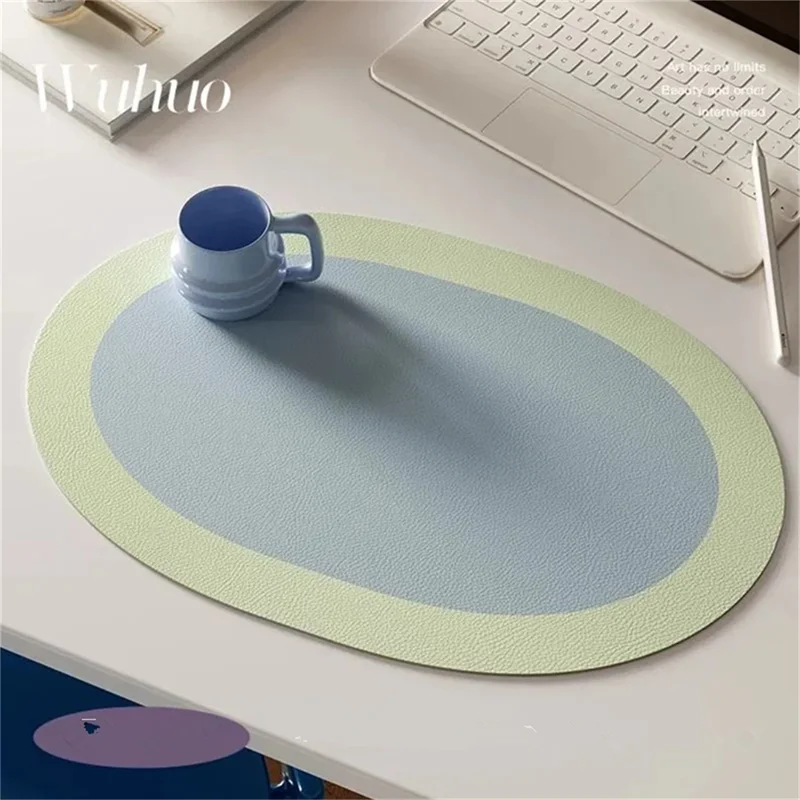 PU Placemats For Table Waterproof Non-Slip Insulation Leather Place Mats Set Style Christmas Coaster Cup Mat Elliptical Bicolor - Image 4
