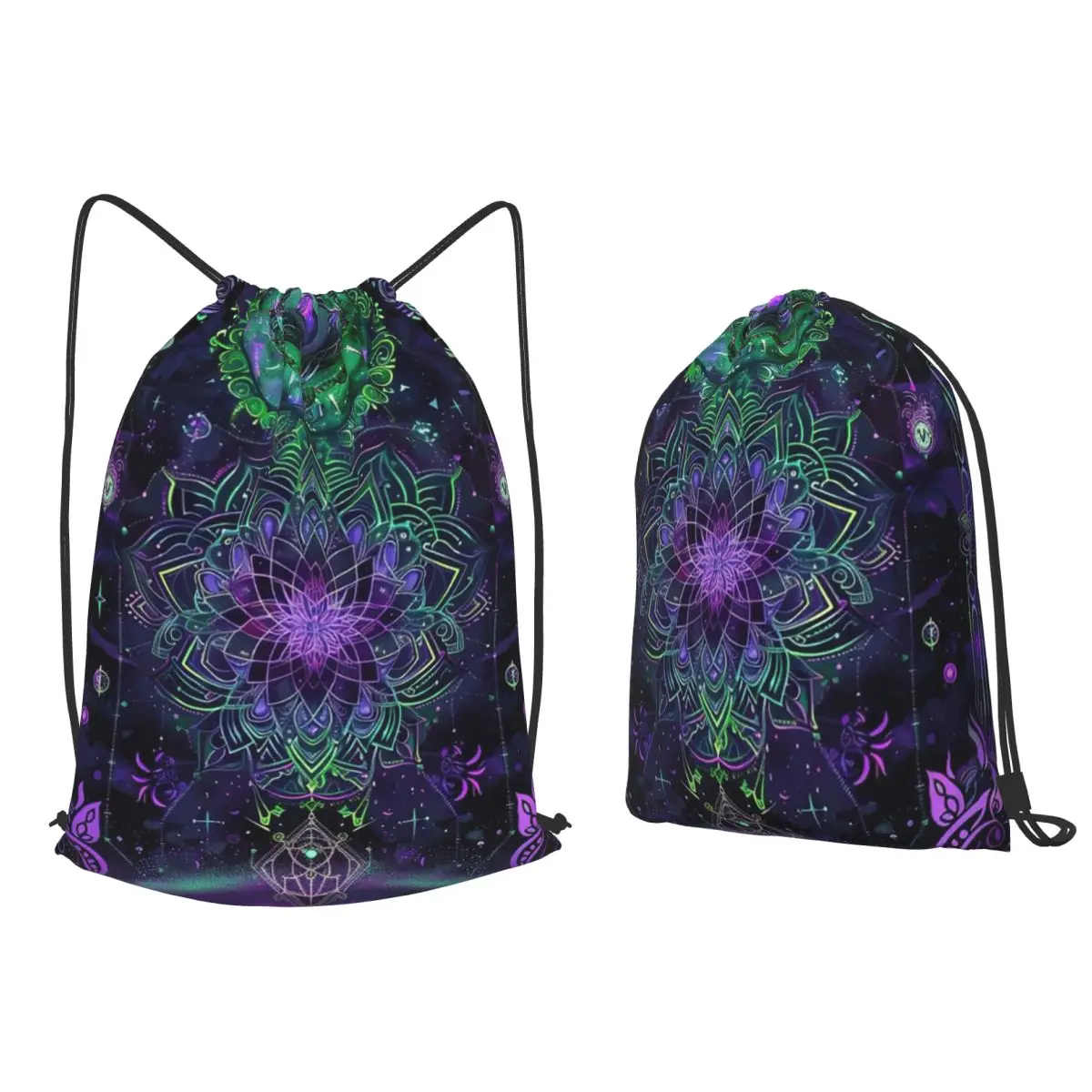 Retro Celestial Neon Glow With Astrological Symbols And Starry Night Backpacks Drawstring Bundle Pocket Shoes Bag Book Bags