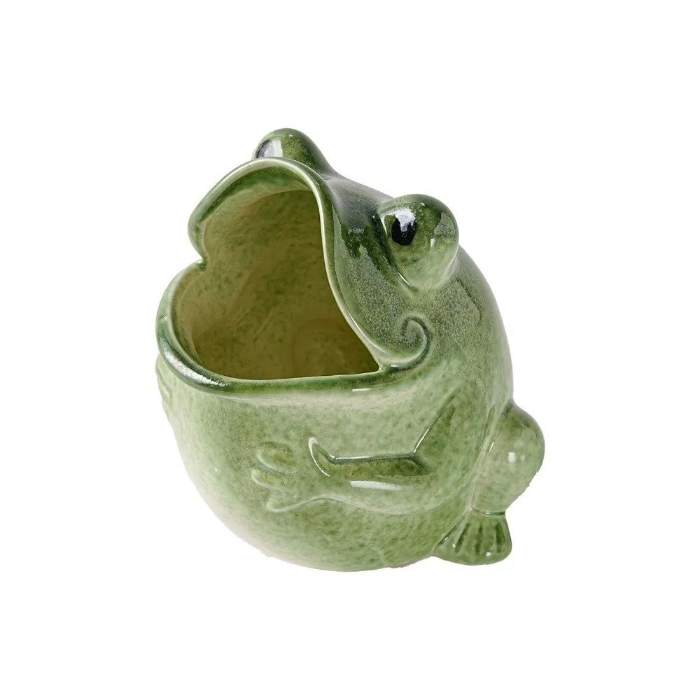 Ceramic Frog Jewelry Holder Glazed Finish Open Mouth Money Saving Jar Freestanding Frog Shape Decorative Frog Container