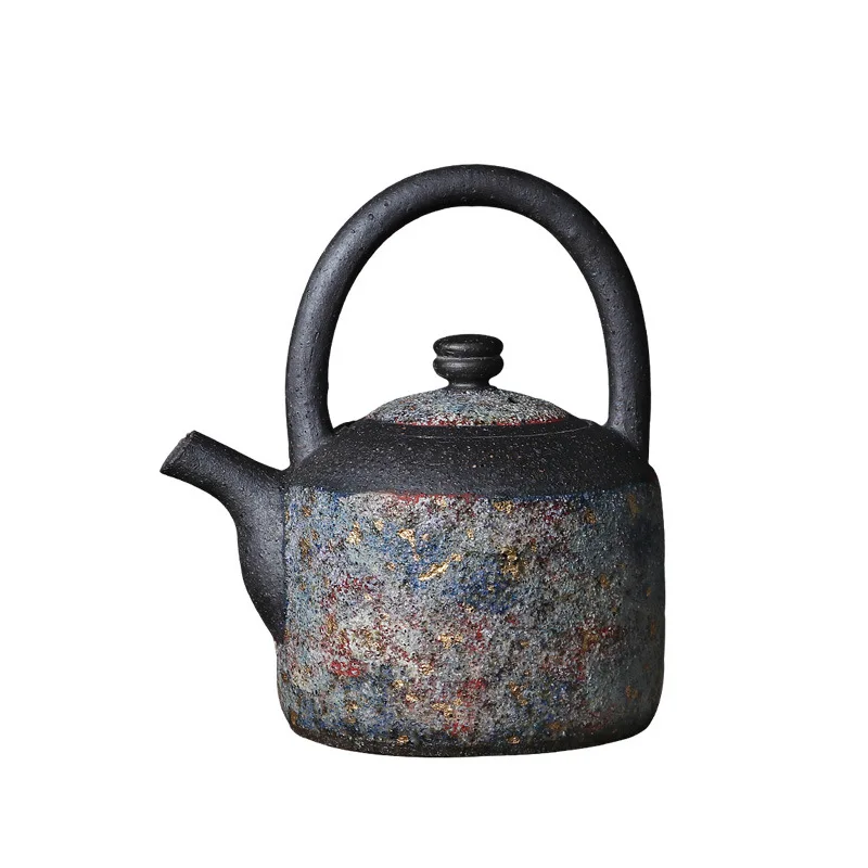 Pure handmade Japanese-style teapot Chinese ancient style teapot raw ore coarse pottery lifting beam pot