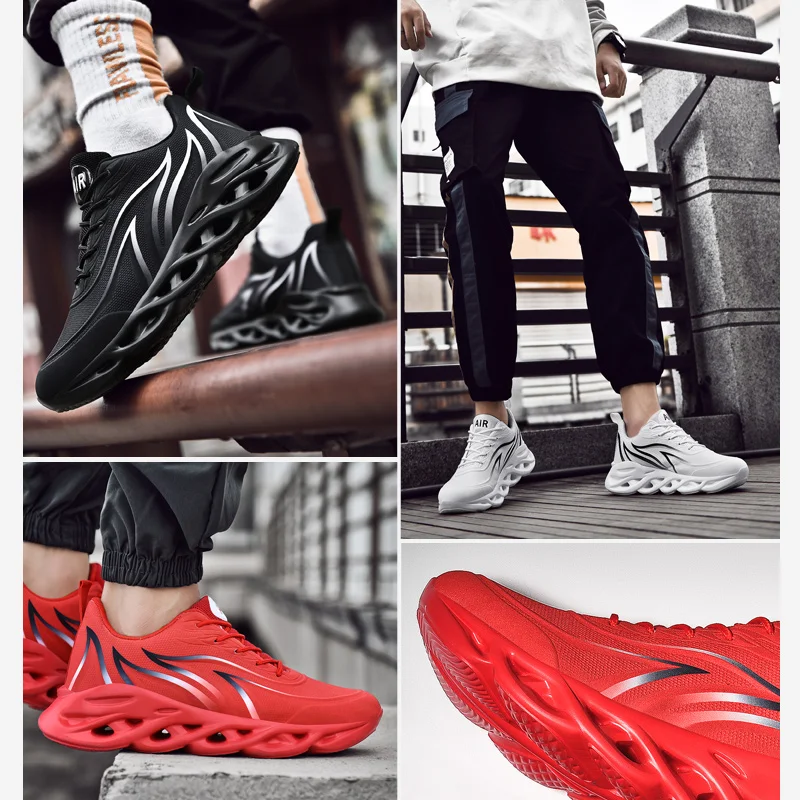 

Men's Flame Printed Sneakers Flying Weave Sports Shoes Comfortable Running Shoes Outdoor Men Athletic Shoes