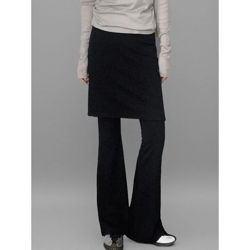 Slimming Casual Pants Women's High Waist Fleece Brushed Micro Flared One-Piece Skirt Spring Autumn Ladies Wide Leg Pants