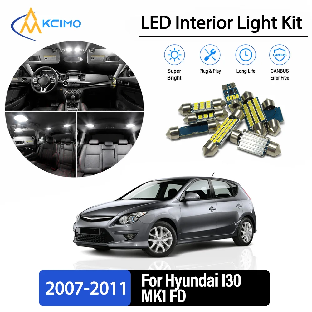 For Hyundai I30 MK1 FD 2007-2011 2008 Premium No-Wire Continuous Glow Auto Interior LED Bulb Remodel Set Cabin Refit Lamps