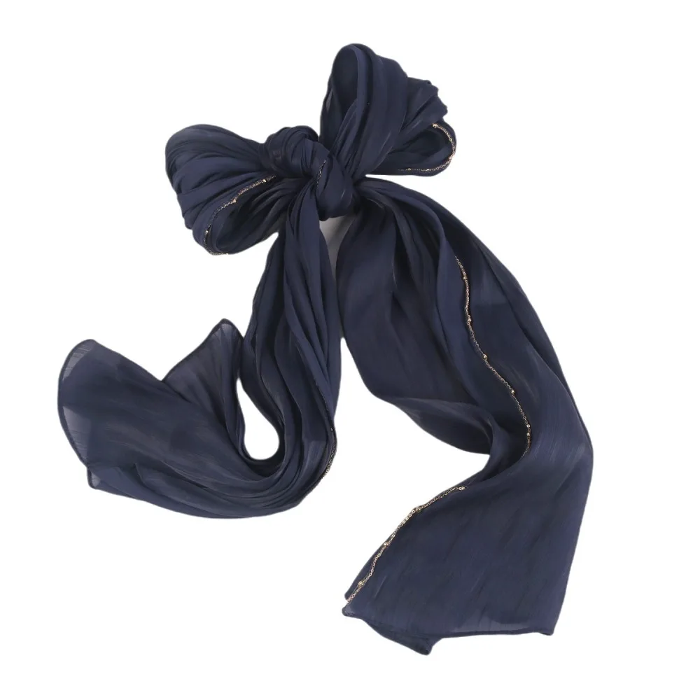 

Luxury Solid Color Ethnic Style Scarf Long Shiny Islamic Turban Beads Chain Bandana Wraps Shawl Female