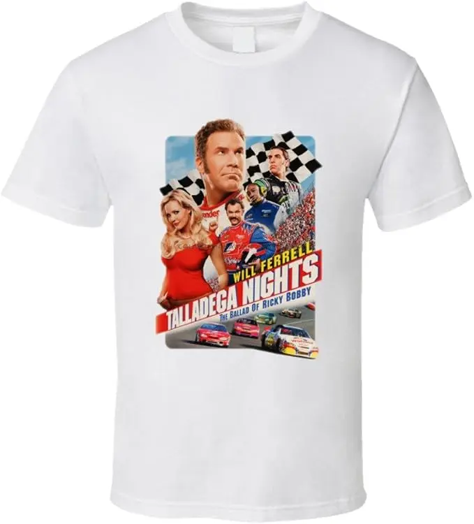 Talladega Nights Ricky Bobby Will Ferrell Funny Movie T Shirt 100% Cotton Trendy Y2K Short-Sleeve Tee-Soft, Quick-Drying,  Wrinkle Resistant Light Cotton Graphic Tshirt Soft Stretchy Casual