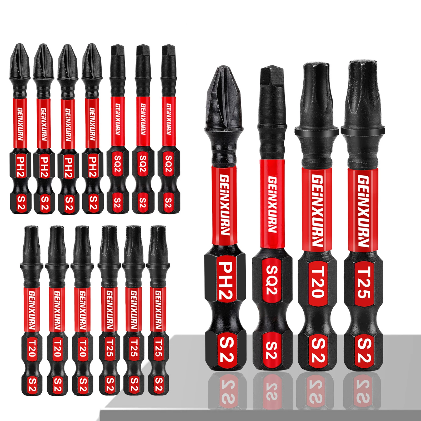 GEINXURN Screwdriver Bit Set with PH1/PH2/PH3/SQ2/T20/T25/SL8/SL10 and  IBulk Impact Rate Insert Driver Bit Set