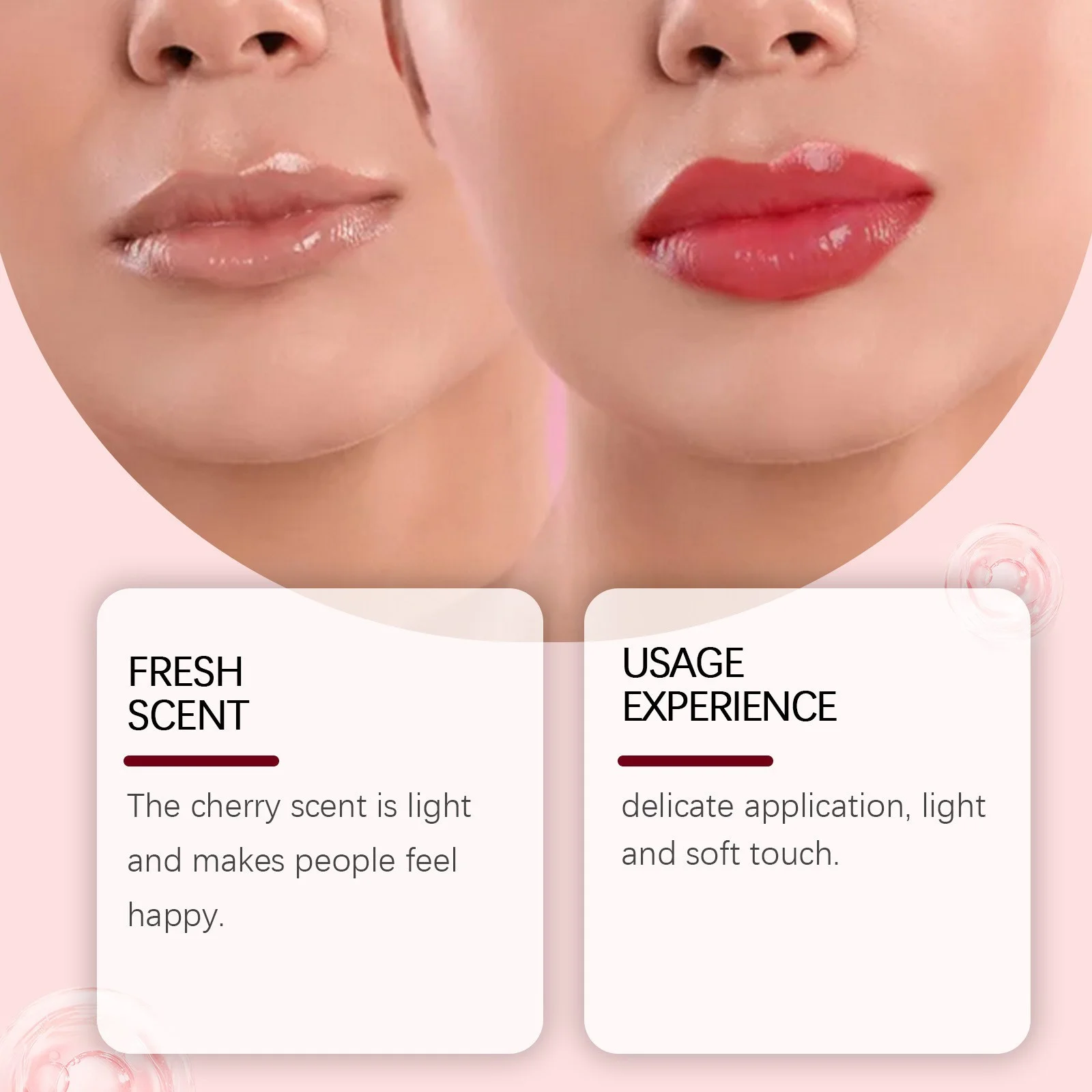 Fruit-flavored colored lip gloss, lip oil, moisturizing and hydrating plump lipstick, nourishing lip balm.