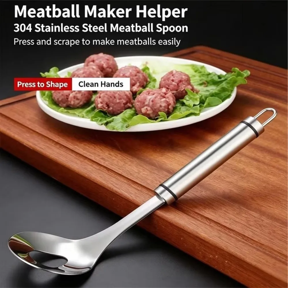 Stainless Steel Meatball Scoop Release Opening Squeeze Handle Meatball Maker Auxiliary Spoon Fish Ball Maker Cooking Supplies