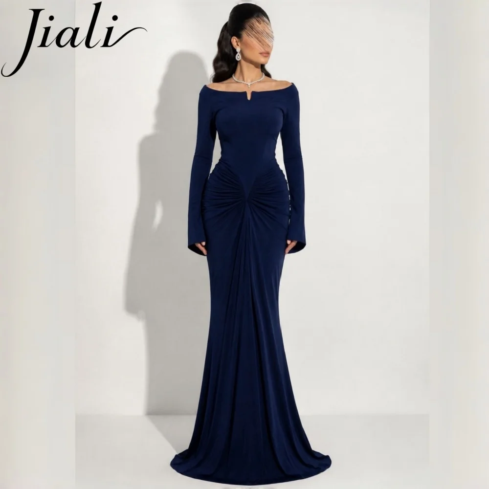 Jiali Customized Full Sleeve Mermaid Evening Dresses Modern Off The Shoulder Keyhole Neck Slim Fit Floor-Length Prom Gown