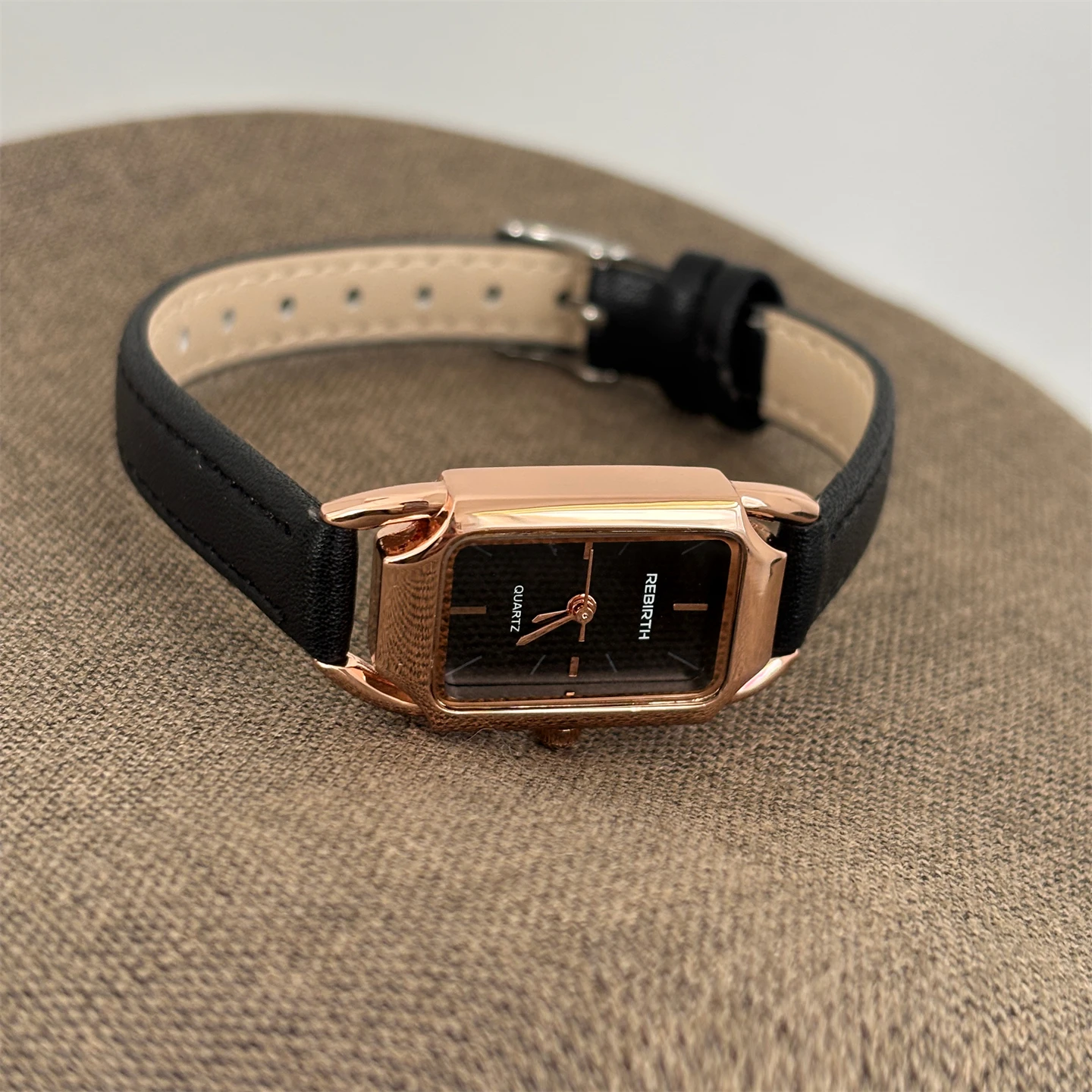 Design sense black square four-sided watch women's fashion temperament casual versatile belt women's watch