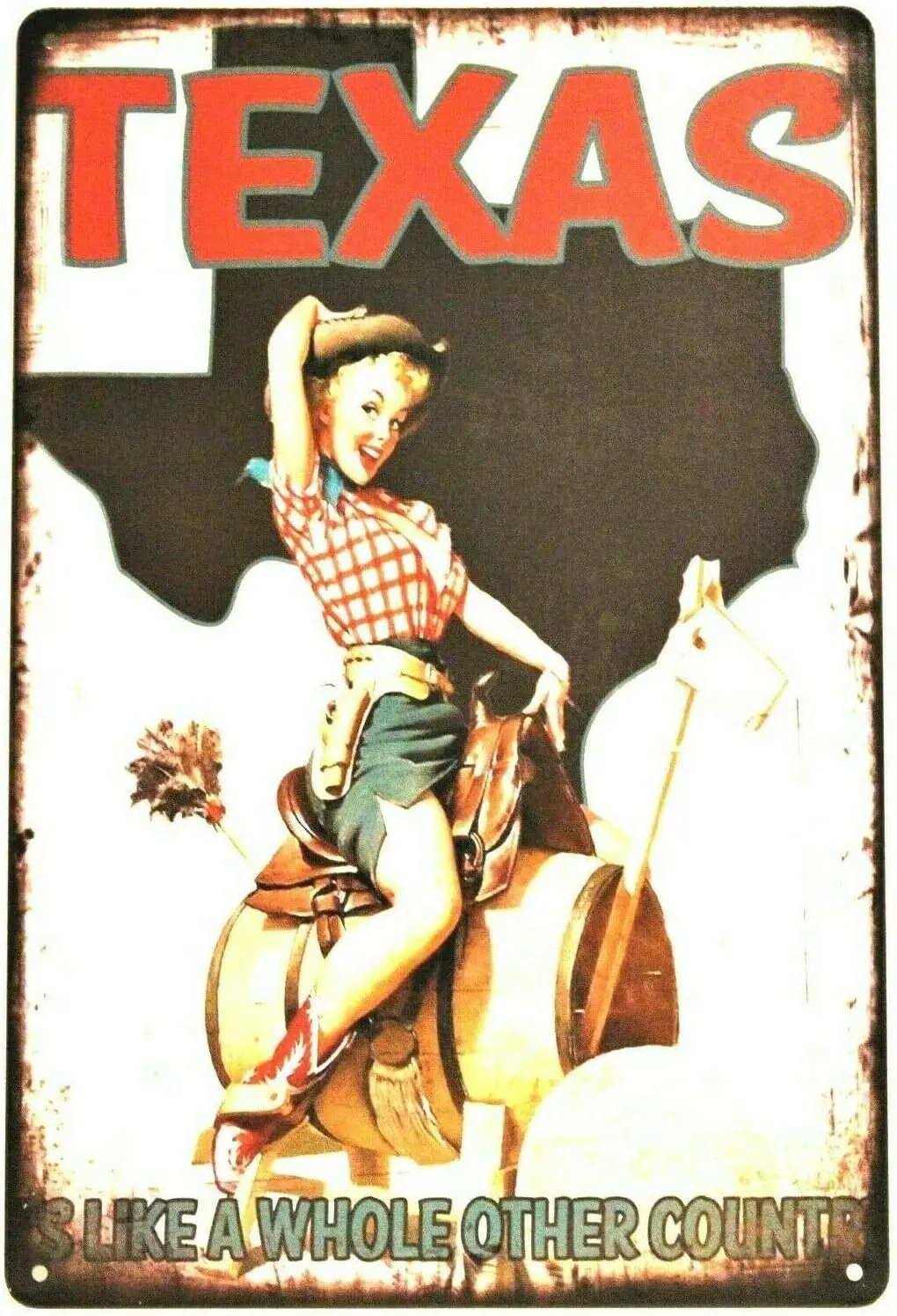 Vintage Metal Tin Sign Texas Pin Up Girl for Home Bar Pub Kitchen Garage Restaurant Wall Deocr Plaque Signs