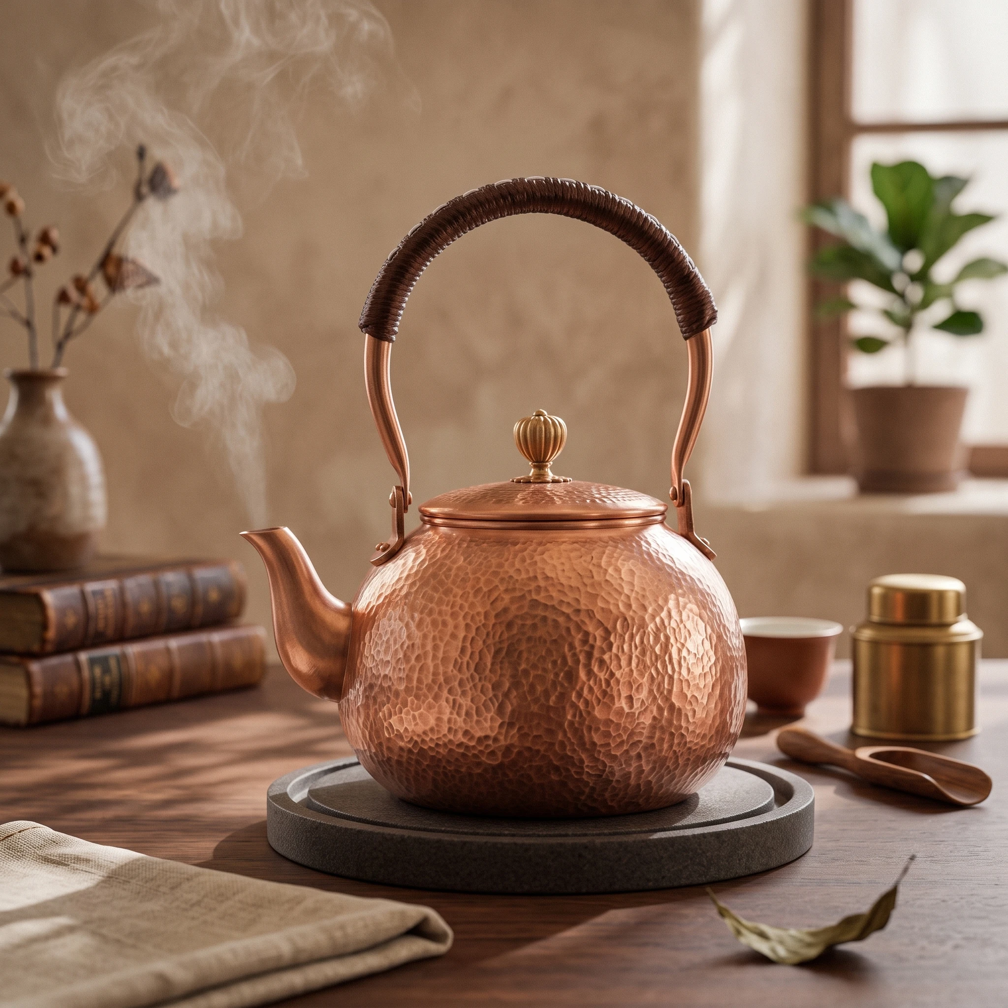 Copper Tea Kettle Gas-Compatible Copper Kettle Cookware Heat-Resistant Ergonomic for Home Cooks, Kitchen