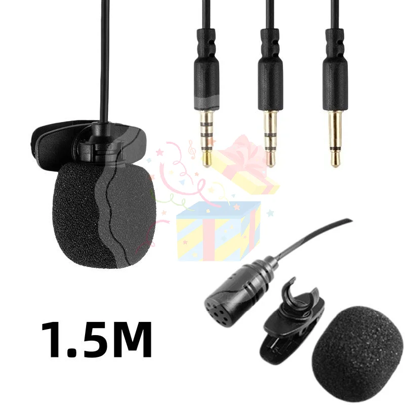 1Pcs Hands-free Condenser Clip-on Lapel Mic 1.5 Meters Mini Portable  Wired 3.5mm Microphone For Phone And Laptop PC
