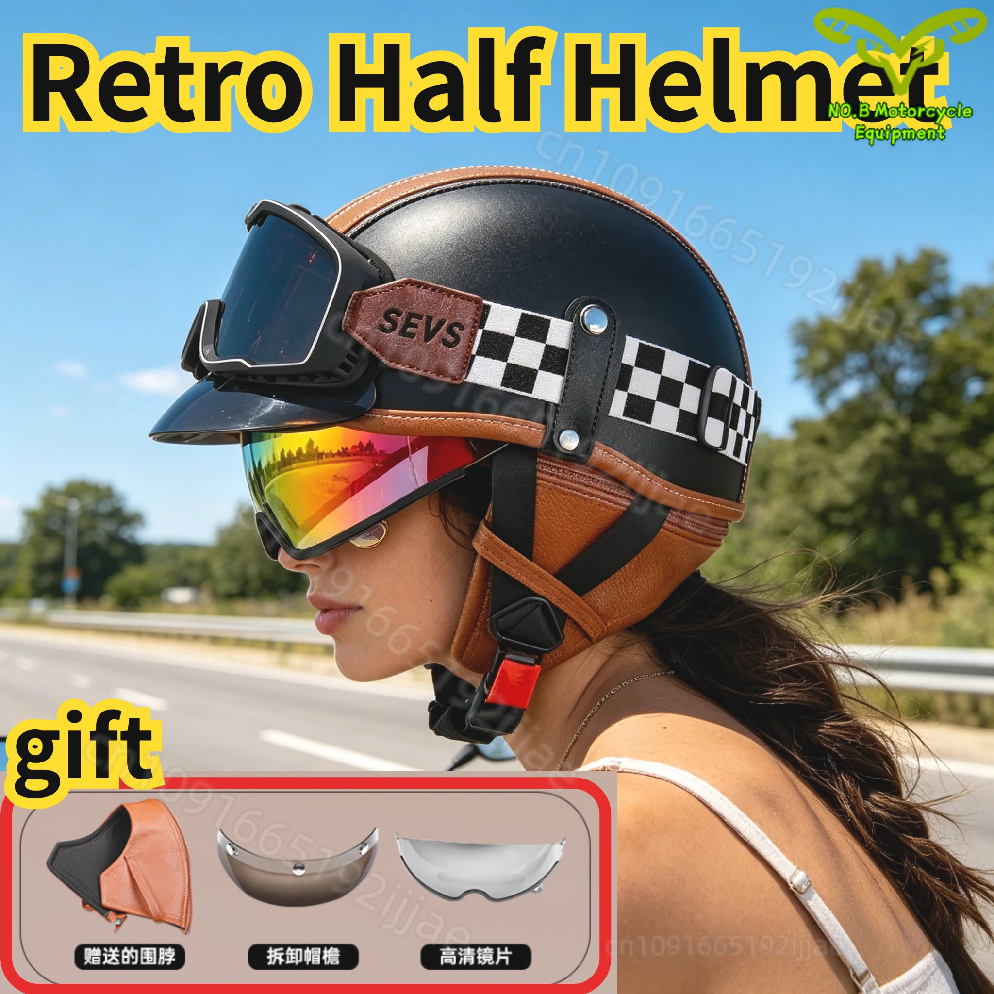 

Dual Visor Half Face Motorcycle Helmet Open Face Motorbike Helmet for Scooter Cruiser Riding Men Women