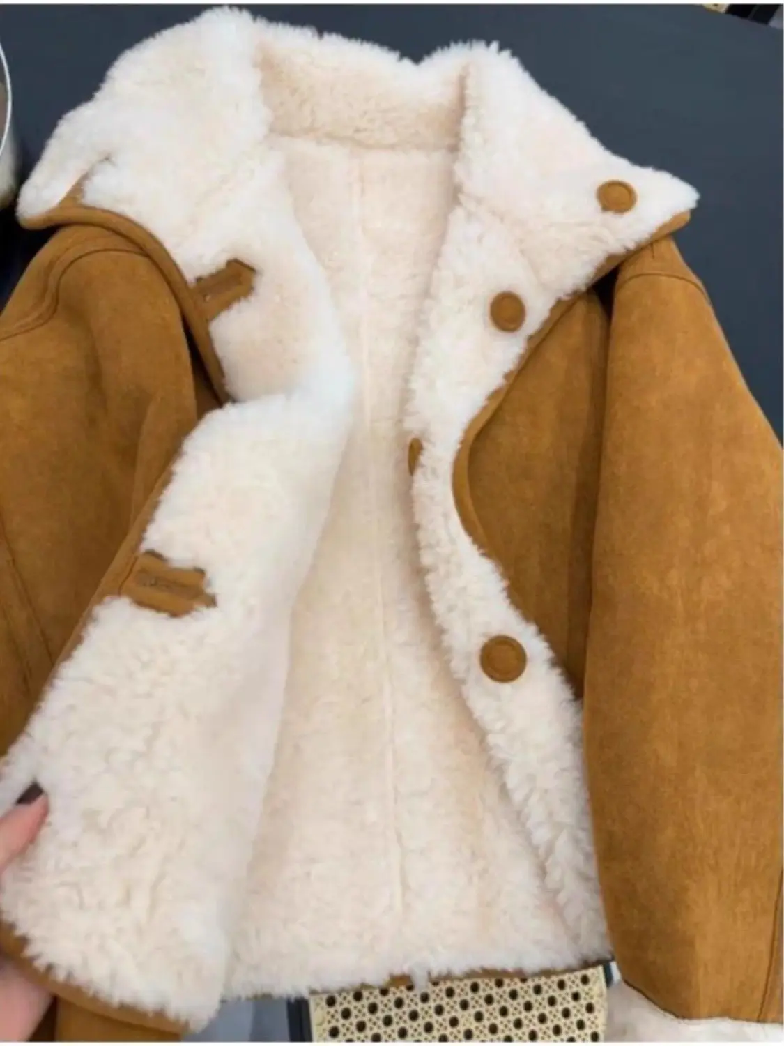 Retro suede lamb wool fur integrated coat women's winter new velvet thickened outer wear warm cotton-padded clothes