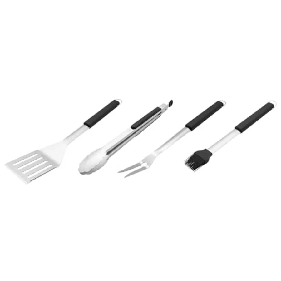 

BBQ Grill Tool Set, 4-Piece Stainless Steel Barbecue Accessories with Spatula, Tongs, Fork and Basting Brush, Heavy Duty Outdoo